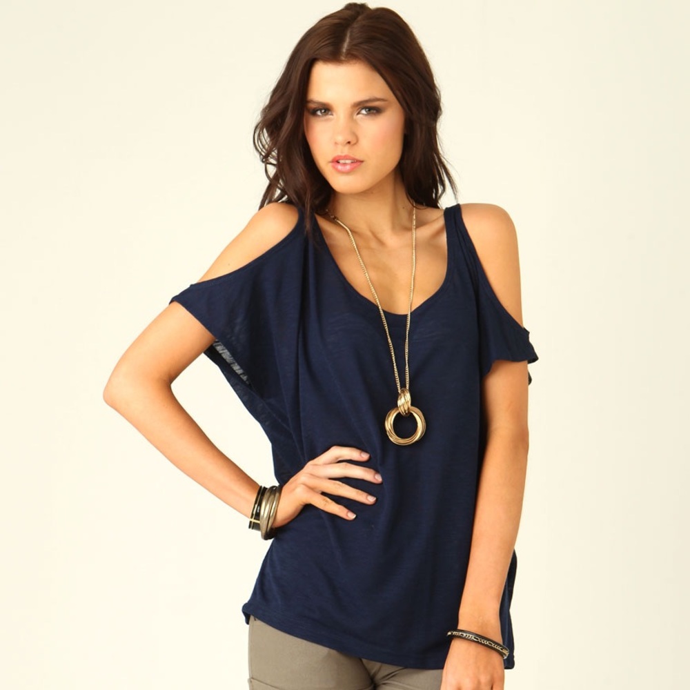 Navy Blue Open Shoulder Top